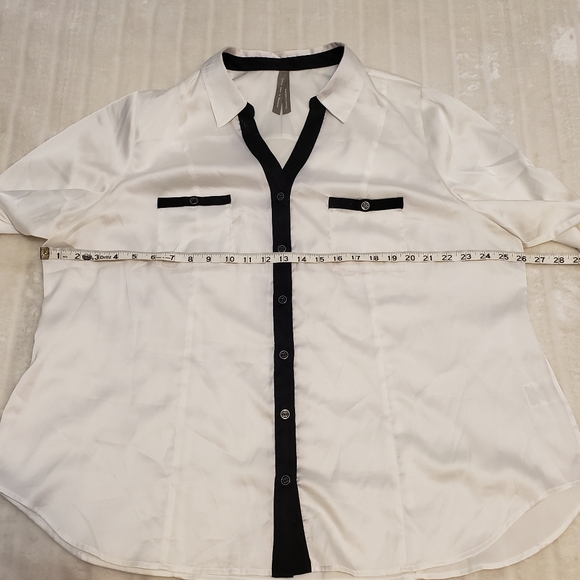 Penningtons Shiny White Button Down Top with Black Edging - Picture 8 of 16